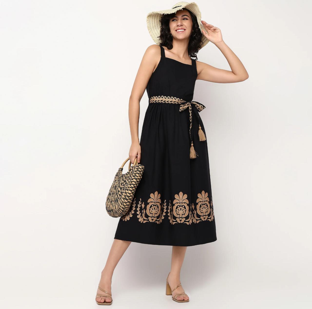 Woven Strapy Flared Printed Dress