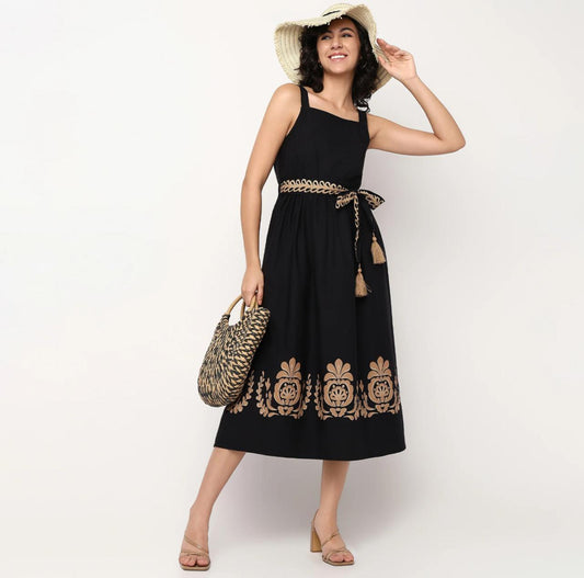 Woven Strapy Flared Printed Dress