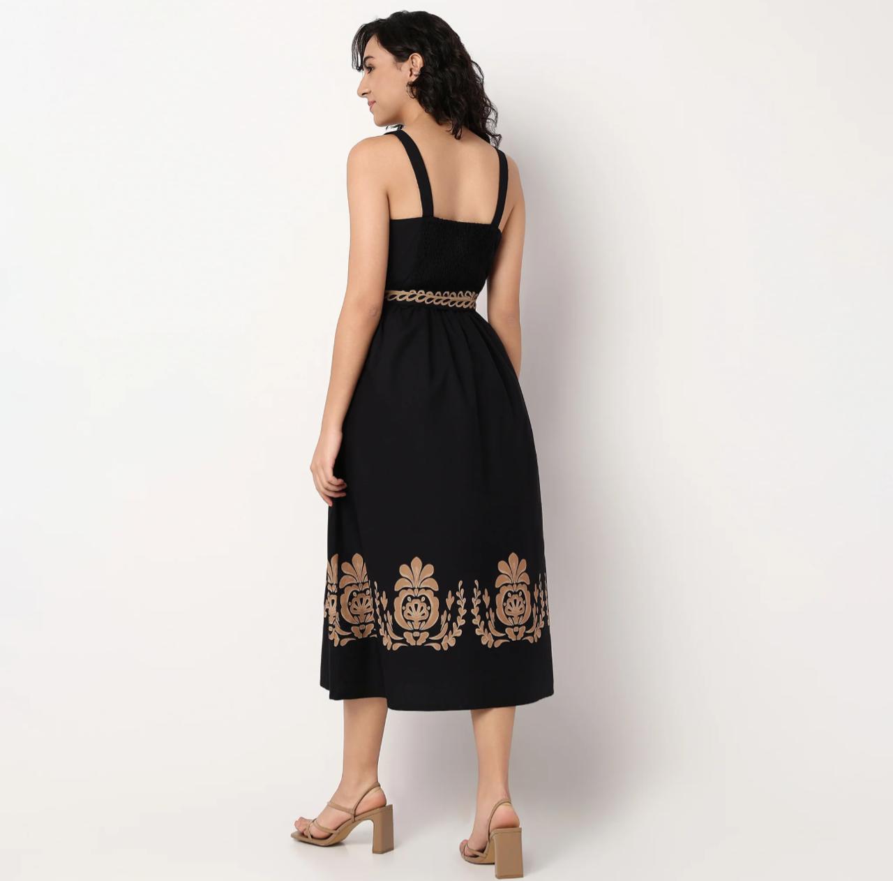 Woven Strapy Flared Printed Dress