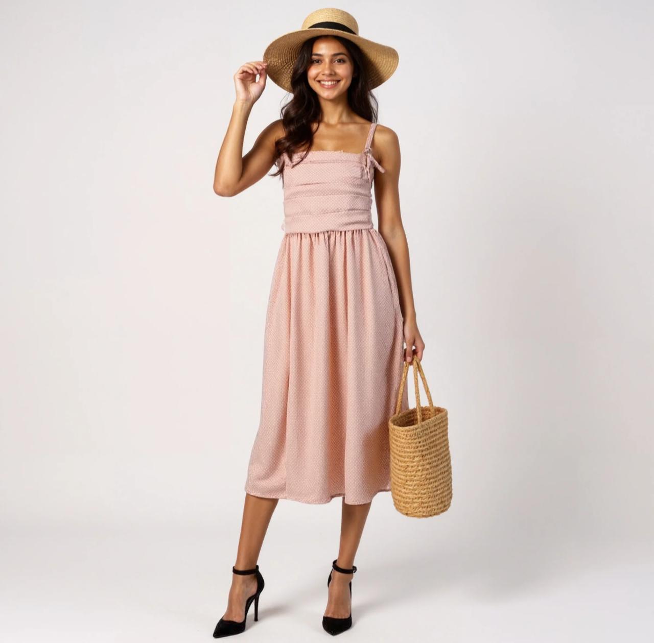 All Over Polka Print Dress and Strap Detail On Sleeve