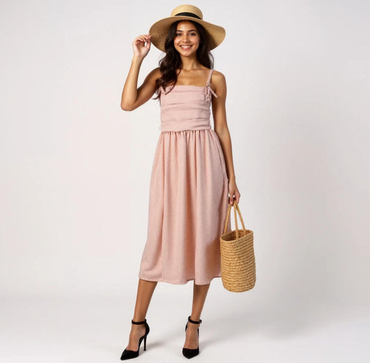 All Over Polka Print Dress and Strap Detail On Sleeve