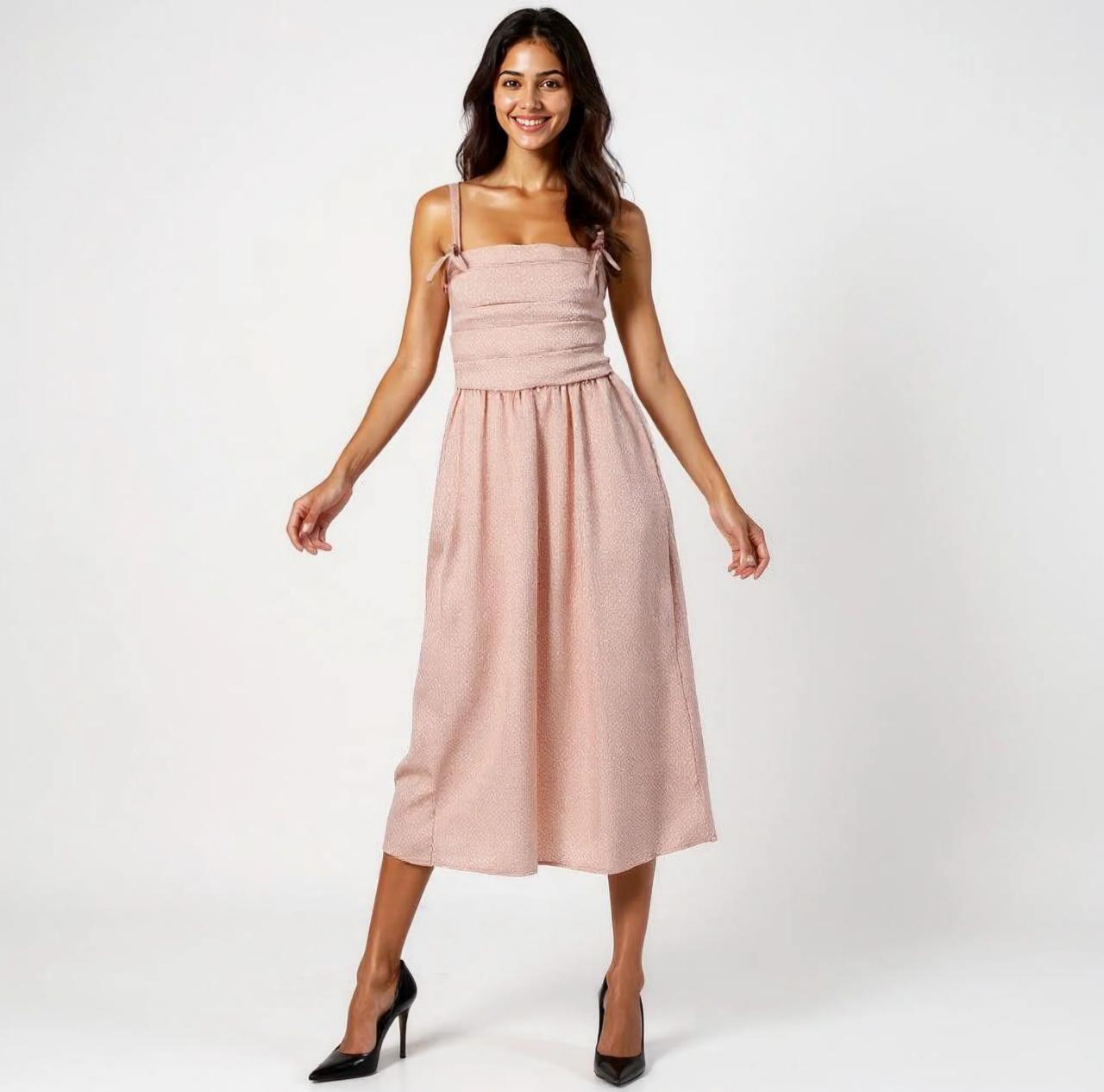 All Over Polka Print Dress and Strap Detail On Sleeve